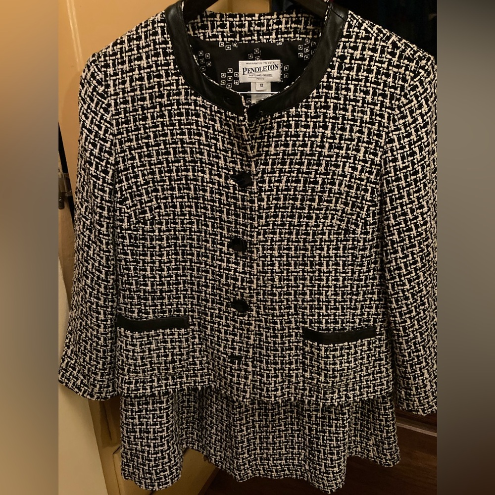Suit With Skirt, Silk, Leather, Pendleton, 12p Ja… - image 1